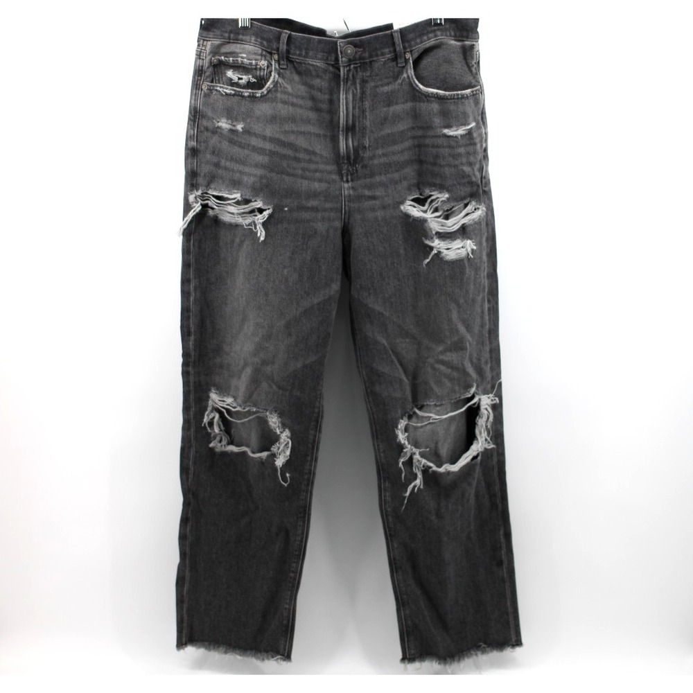 American Eagle Jeans 90s Boyfriend Highest Rise Black Denim Distressed Womens 16